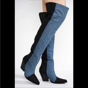 Cape Robbin LOWA Boot Black and Denim Over-the-Knee Boots 7.5